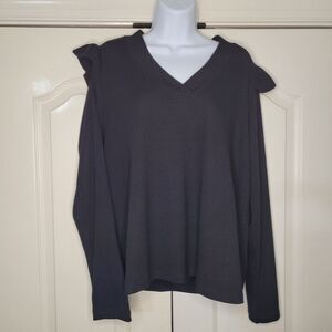 ZAC & RACHEL Pullover Ribbed Ruffled Sweater Black XL ‎ Business Casual NWOT